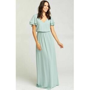 Show Me Your MuMu Sage Green Michelle Flutter Sleeve Bridesmaid Maxi Dress